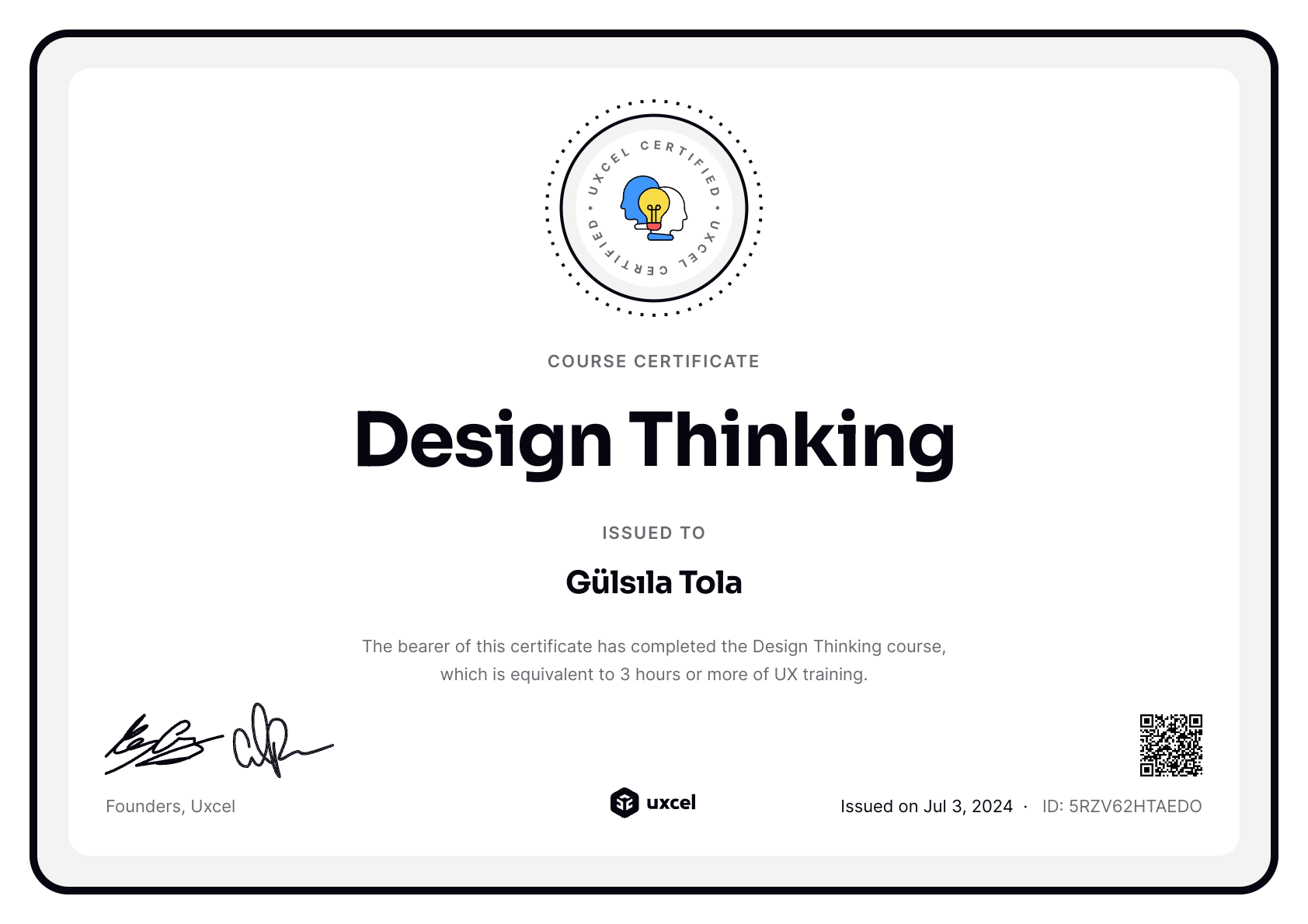 Gülsıla Tola's certificate